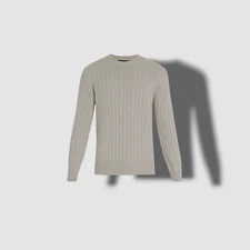 $795 Bergdorf Goodman Men's Beige Cashmere Ribbed Crewneck Sweater Size M