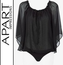 NEU WOW CARMEN BLUSEN BODY doppellagig mit CHIFFON GR. 32 APART schwarz *288786