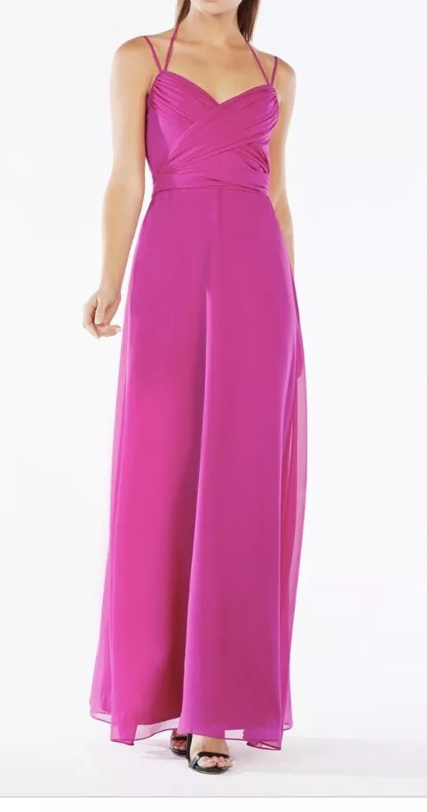 BCBG MAXAZRIA Rosabelle Open back Silk Chiffon dress Hot Pink 0-2-6 $398