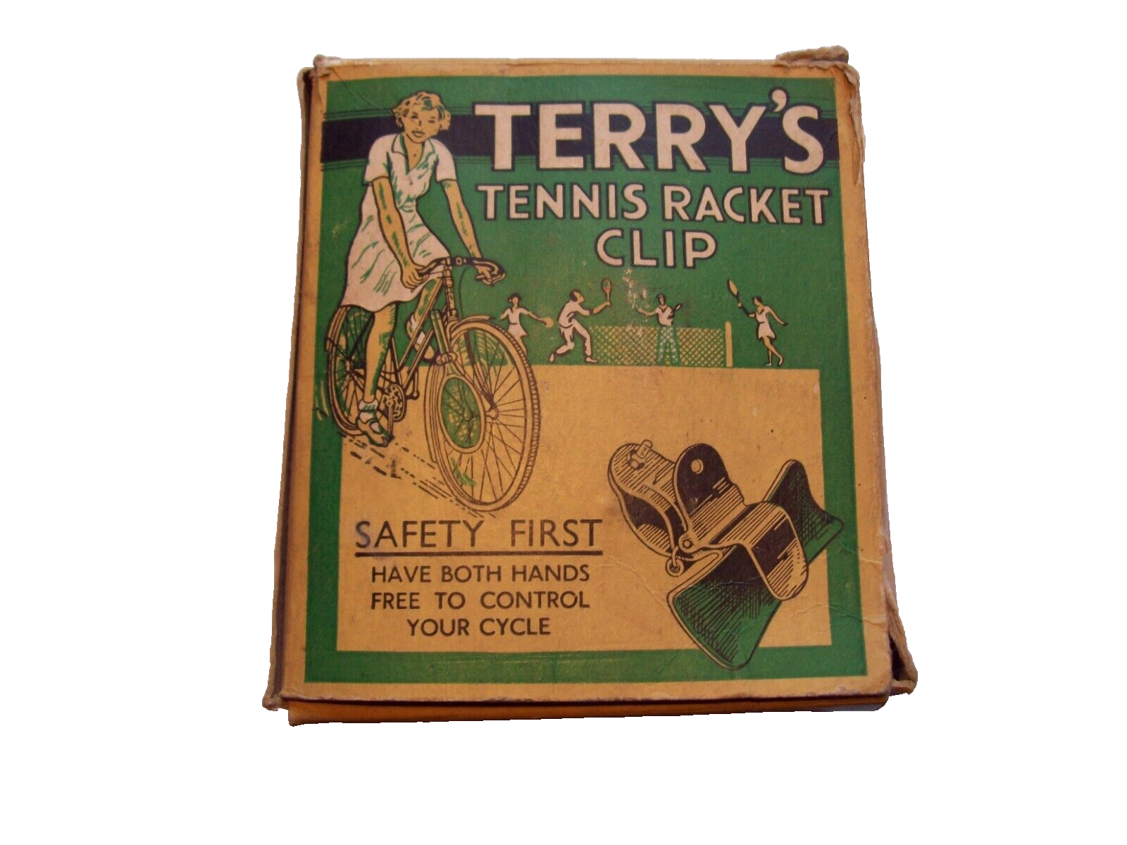 Vintage TERRY'S Tennis Racket Clip, bike attachment to hold racket
