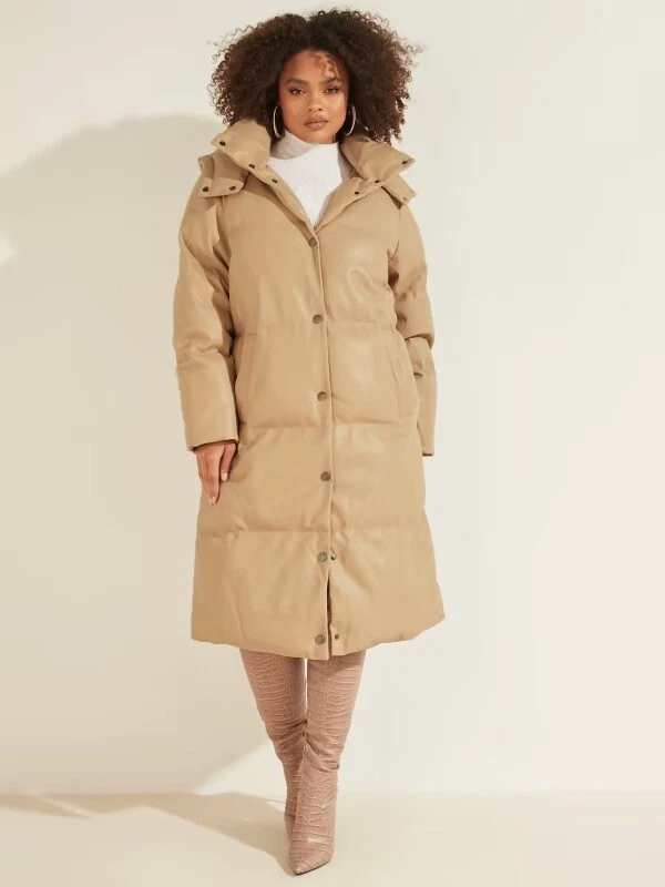 NWT Guess Women's Emilie Faux-Leather Long Puffer Coat Sz L | eBay