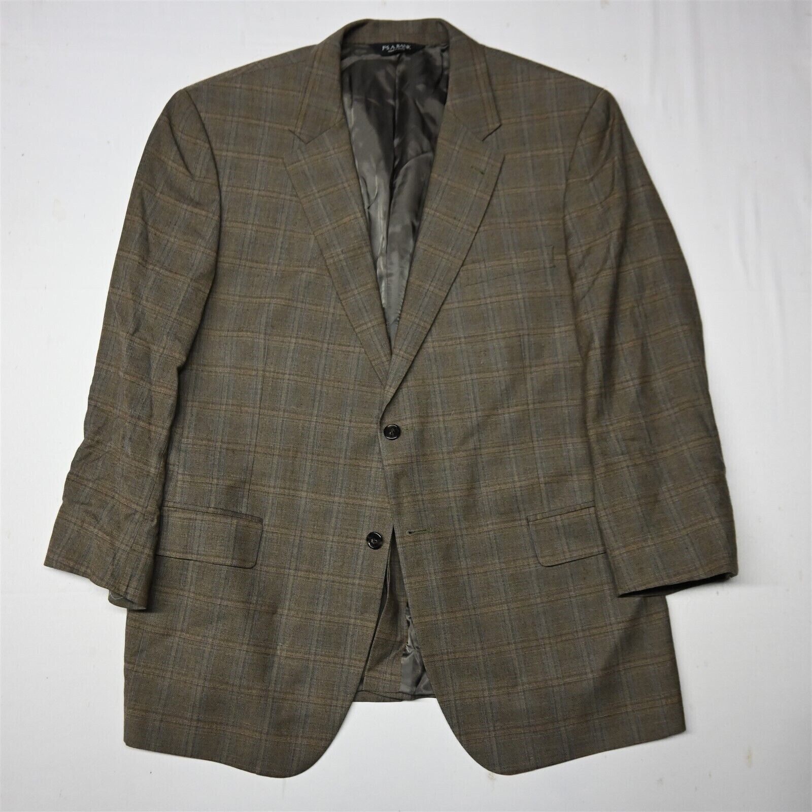 Jos A Bank 46R Brown Plaid 100% Wool Mens Blazer Sport Coat Jacket