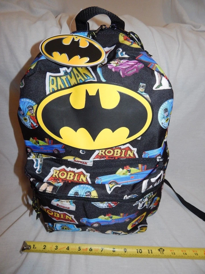 Backpack Batman & Robin School Book Bag Vintage Black NEW Purse Tote Batmobile - Image 4 of 4