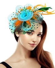 Mutilcolor Fascinators for Women Tea Party Headwear Green and Orange and Sky
