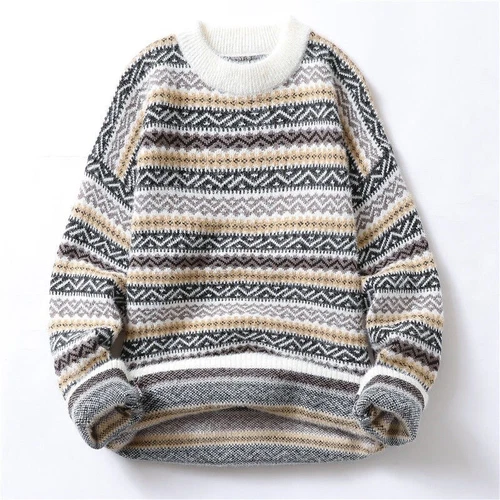 Maglione Uomo Ragazzo Righe Etniche Ecopelliccia Mohair Maglione Soffice Pullover Retrò*/ - Foto 15 di 18
