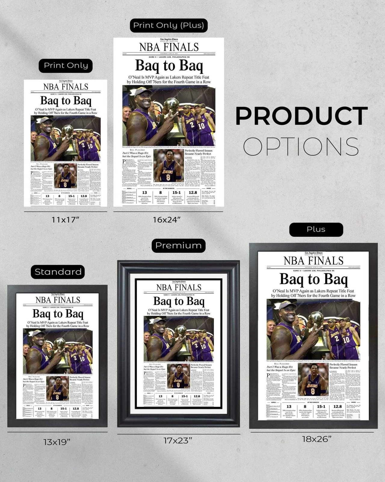 2001 Los Angeles Lakers NBA Champion UnFramed Front Page Newspaper Print