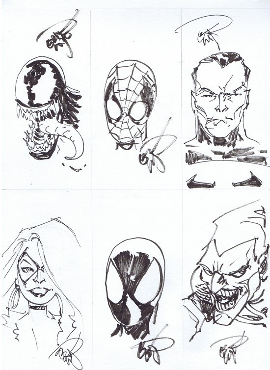 ERIK LARSEN 6 HEAD DRAWINGS SPIDER-MAN punisher GREEN GOBLIN venom BLACKCAT Comic Art