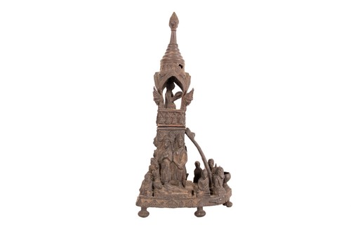 Ein seltener buddhistischer Schrein. Buddha & Mönche. Bronze. Thailand 20. Jh. - Bild 3 von 12