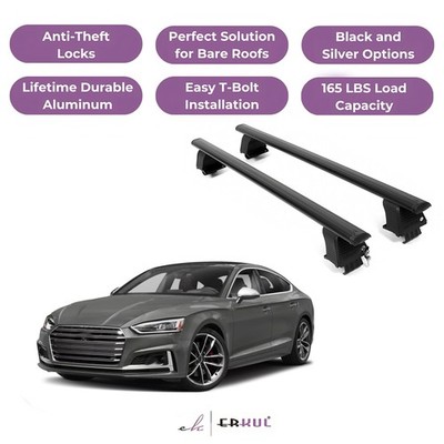 ERKUL Roof Rack Crossbars For AUDI S5 2018-2025 Naked Roof Aluminum Black