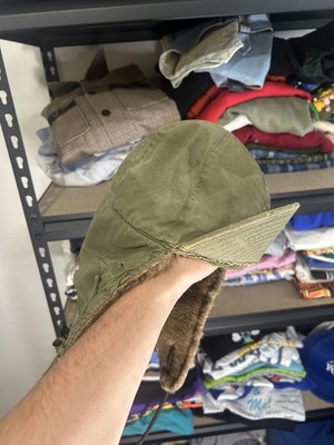 Vintage Military Pile Field Cap Hat 7 1/4 Korean War Era Ear Flap Trapper 1950s 