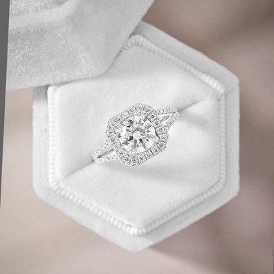 3 ct Round Cut Split Shank Halo Diamond Engagement Ring VVS2 F Pave White Gold