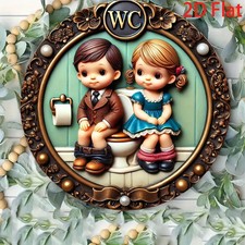 Tin Metal Signs Home D cor 8x8 Inch Aluminum Wall Art - "WC" Toilet Sign with C