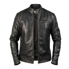 MEN'S Black Leather Biker Jacket 100 Pure Cow Leather Stand Collar ZipUp Jacket