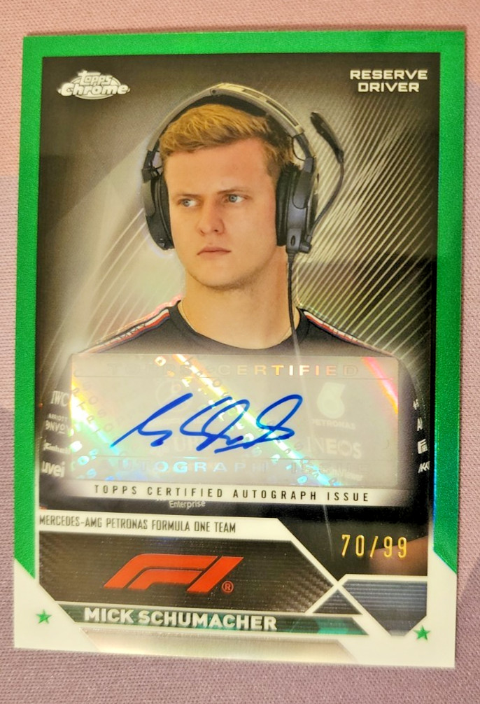 2023 Topps Chrome Formula 1 Mick Schumacher Autograph Auto Green 70/99 #CAC-MS