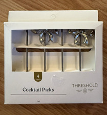 Threshold 4 Pack Silver Bow Cocktail Picks Metal Appetizer Skewers Set Barware
