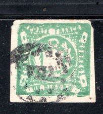 PERU, UN DINERO VERDE, 4 MARGENES,  STAMPS CLASSIC, USED   ##S011