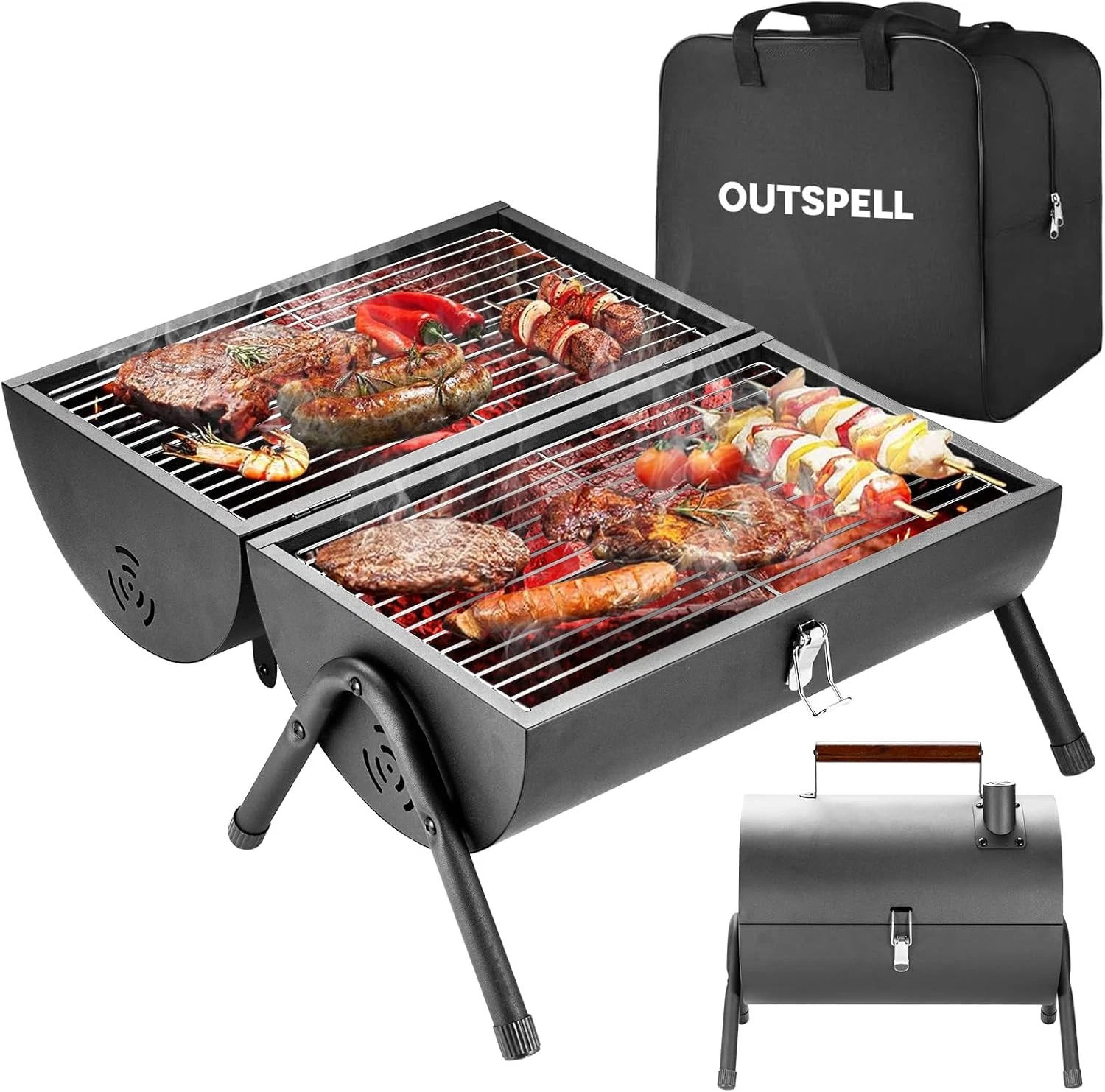 Portable Charcoal Grill Folding BBQ Grill with Bag Tongs for Camping Picnic