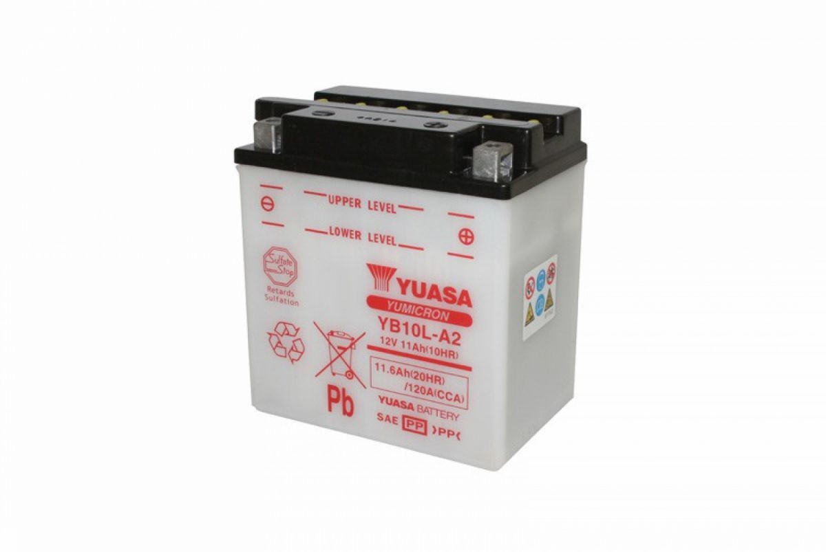 Batterie YB10L-A2 Yuasa YuMicron 12V 11Ah pour moto vintage et scooter