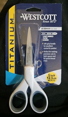 Westcott 5'' Micro-Tip Fabric Scissors with Titanium-Bonded 5-Inch, White/Grey 