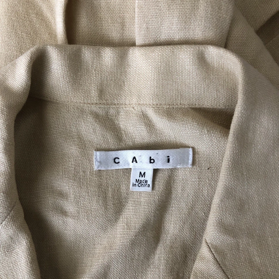 CABI 100% Linen Ruffled Back Blazer Jacket Sz M Beige Pockets One Button S/S - Image 3 of 4