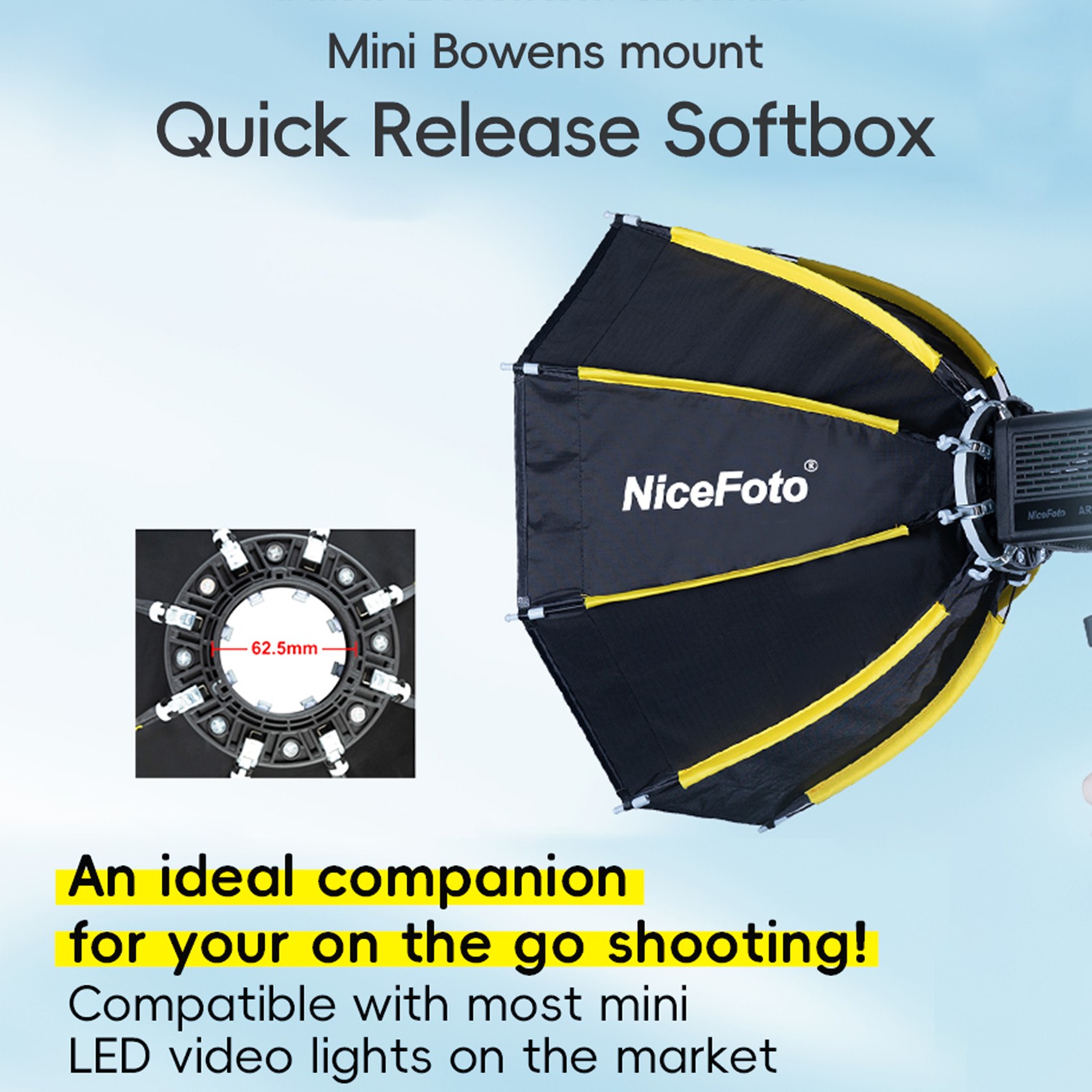NiceFoto Mini-50g 20in Softbox For Mini Cob Light KQKQ