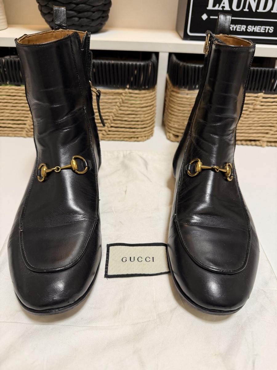 Gucci leather boots s GUCCI BLACK LEATHER BIKER 2X BELTED SHORT BOOTS #246702 SIZE  main image 2
