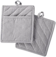 DII 100% Cotton Solid Chambray Kitchen Set, Potholders, Gray 