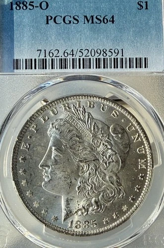 1885-O MS64 Glossy PCGS New Orleans Mint Morgan Silver Dollar