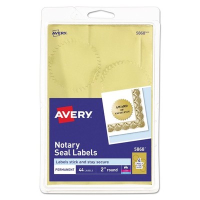 Avery Printable Gold Foil Seals 2'' dia 44/Pack 05868