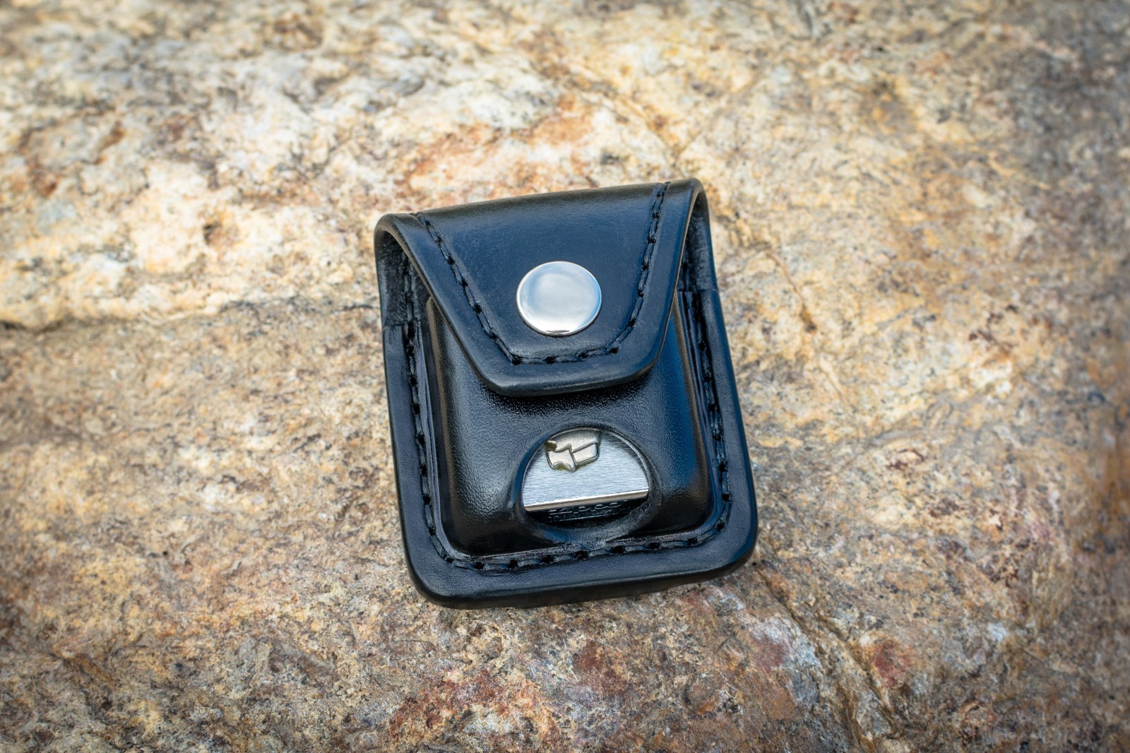 Black leather case for Zippo lighter, custom leather pouch with belt loop