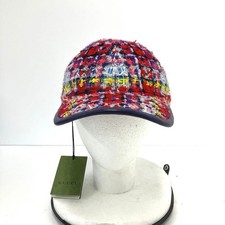 GUCCI Baseball Cap Purple x Multicolor Tweed Check Pattern GG Logo Size:XL New