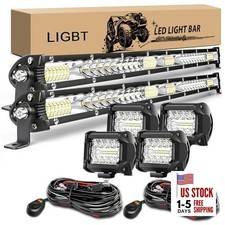 2Pcs 21 Inch 204W Slim LED Light Bar 4PCS LED Pods KITA With 2 Wiring Harness