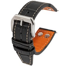 , Cinturino per orologio in pelle con motivo classico e borchie (nero - solo cinturino, 22 mm)