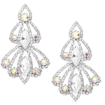 NEU Crystal Earrings Strass Silber Princess Chandelier Kristall-Ohrringe