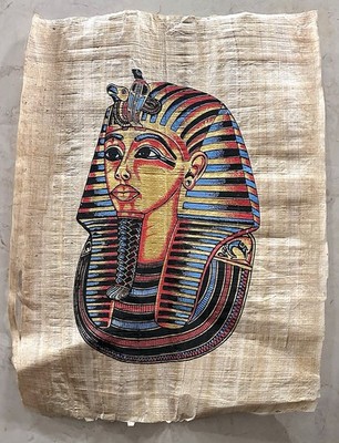 Egyptian Papyrus Painting King Tut Mask Hand Painted Pharaoh Tutankhamun Art