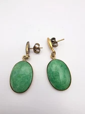 Vintage PARK LANE Earrings Green Stone Dangle Oblong Gold Plate Signed FREE $hip