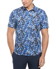 Perry Ellis Men's Floral Print Short-Sleeve Button-Front Cotton Shirt - Blue, XL