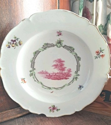 Hervorragender KPM 24,5 cm Teller 18. Jh. ~ feine Puce Landschaft ~ Band ~ zum Restaurieren
