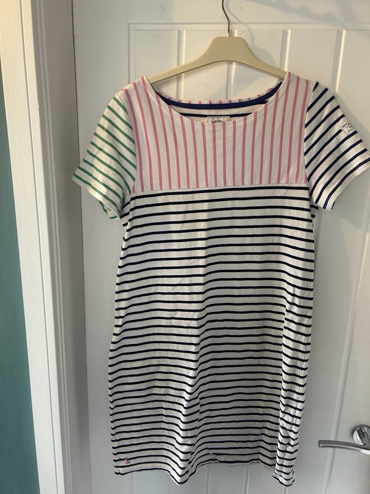 Joules Women's Striped Jersey Dress Size 14, Navy , Pink and White Short Sleeve