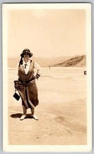 Vtg Snapshot Elderly Woman In Dress With Hat 1920s
