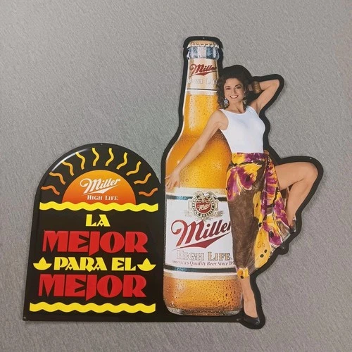 Vintage Sexy Latina Miller High Life Beer Bottle Metal Sign Spanish Woman Rare