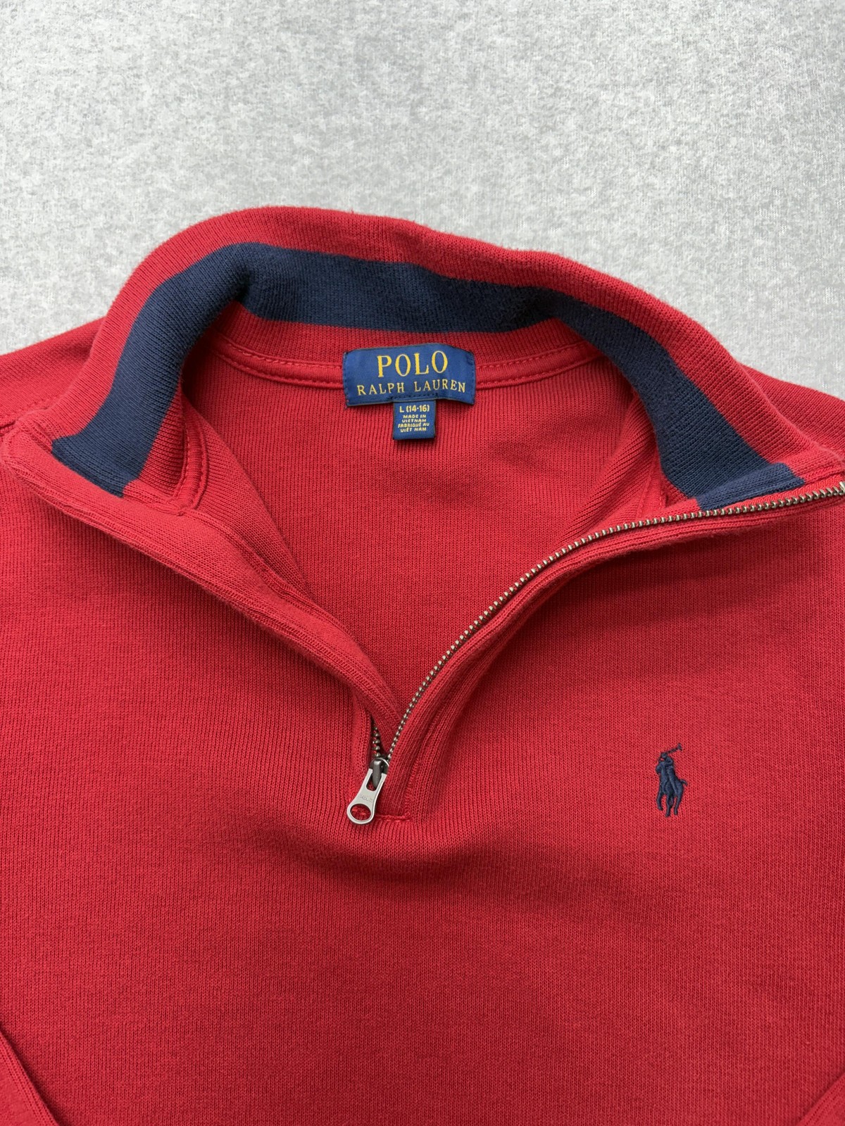 Polo Ralph Lauren Knit Sweater Boys Large Red Quarter Zip Mock Neck Pony Logo
