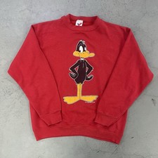 Vintage 90s Daffy Duck Looney Tunes Warner Bros Red Sweatshirt Size Large