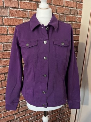 Denim & Co. Comfy Denim Style Jacket with Collar Purple Size Medium