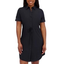 Halston Women’s Mini Soft Stretch Comfort Drawcord Waist Dress Black Medium NWT