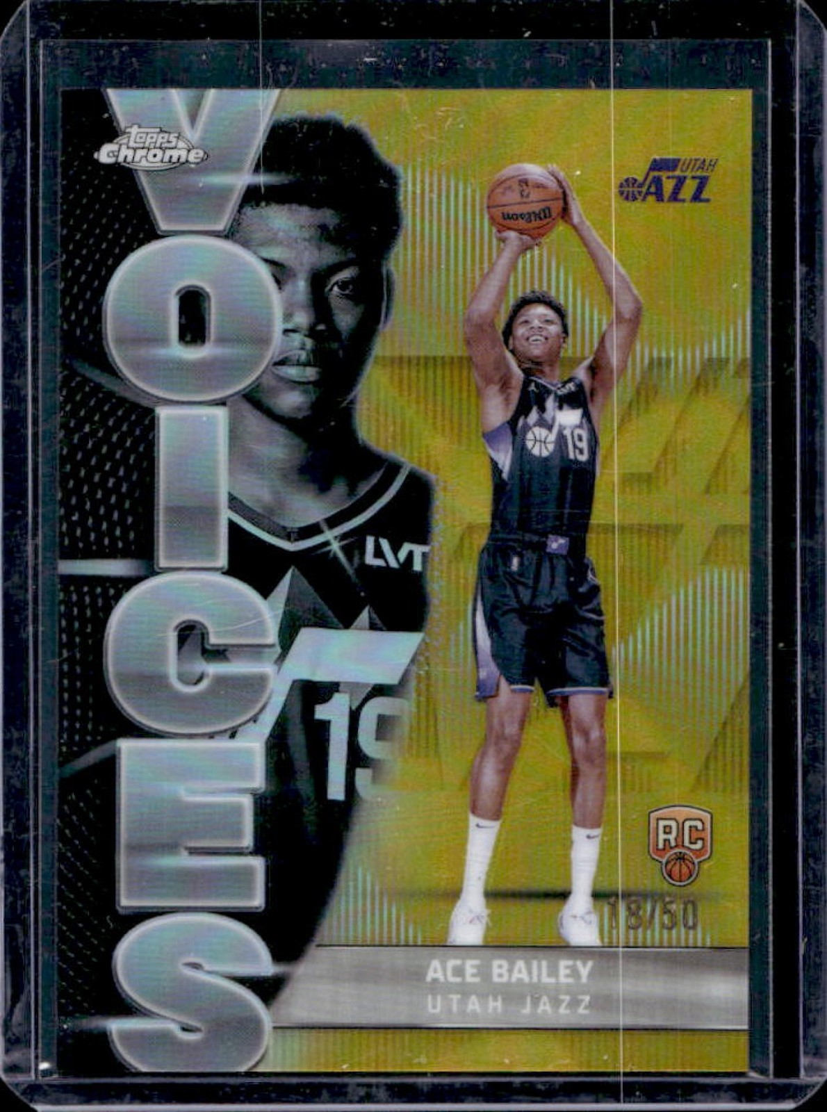2025-26 Topps Chrome Ace Bailey Voices RC Gold Refractor Rookie #/50 Jazz