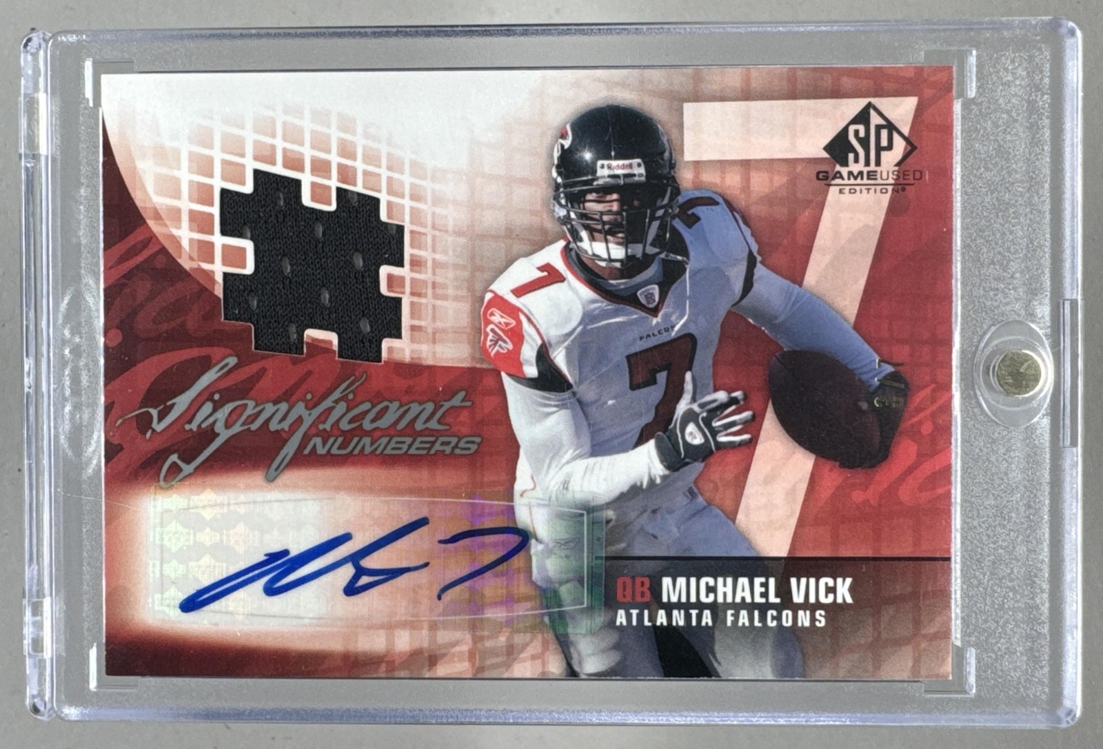 MICHAEL VICK 2004 Upper Deck SP Game Used Significant Numbers AUTO JERSEY #d /7 view 1