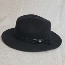 Women s 100 Wool Black Felt Wide Brim Western Hat With Trim Fall Boho