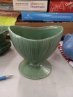 Red Wing POTTERY M1458 Green Ribbed Planter Vase Flower Pot Vintage