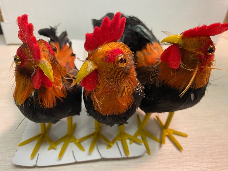 Small Feather Bird Theresa Yang 5"x6"x3"  Stuffed Rooster 3 pcs LOT